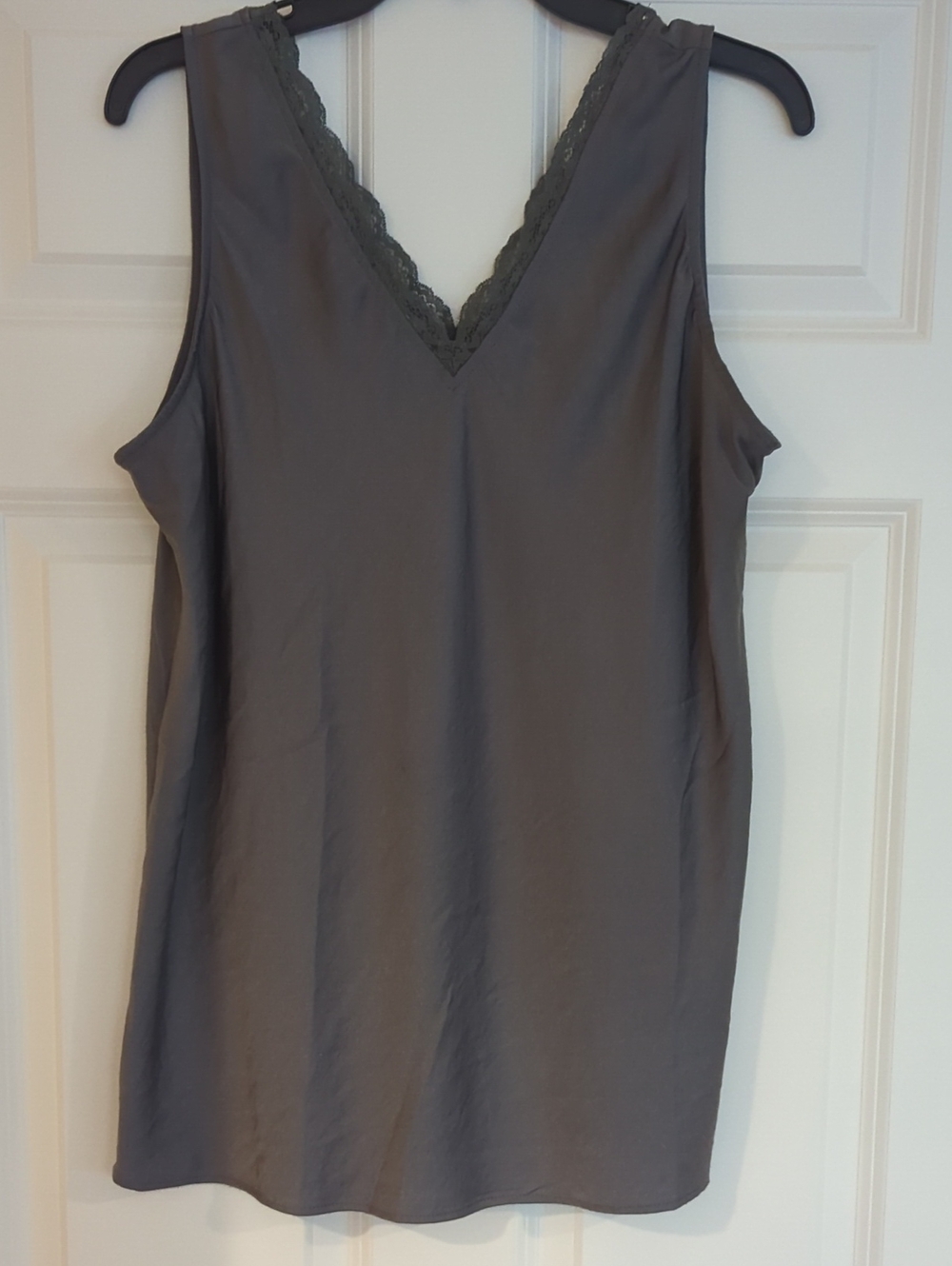 Maurices Gray Lace-Trim V-Neck Chemise Tank